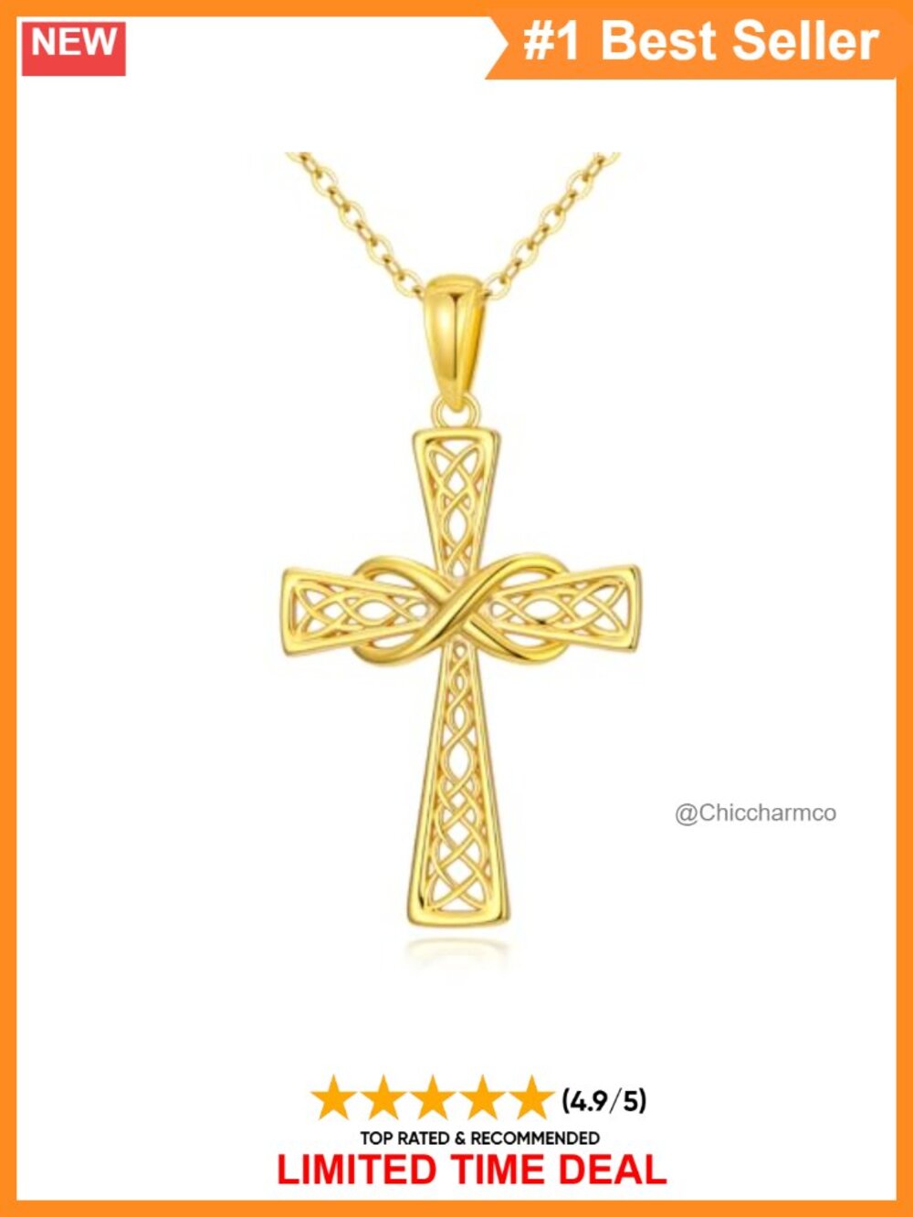 14K Gold Plated Celtic Cross Pendant Necklace Faith Religious Gift